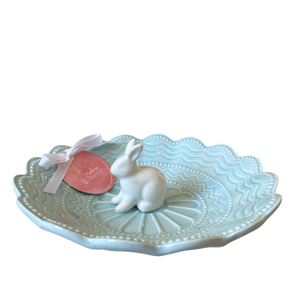 Arlington Designs Bunny Rabbit Candy Bowl 7" Pastel Blue Spring Easter Decor New